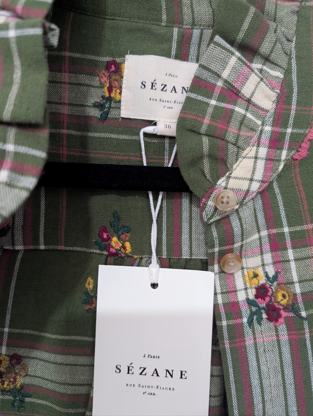 NWT Sezane Chlo Shirt Flowery Embroidery Tiles Fields - Picture 4 of 8